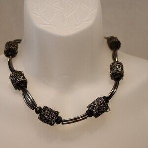 Chunky Metallic & Black Medal Necklace